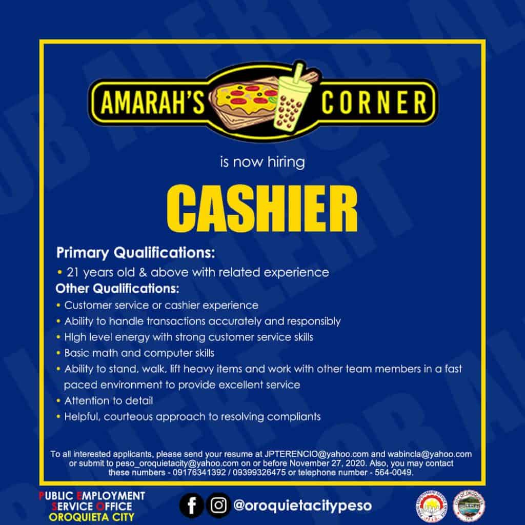 Amarah Corner Hiring Cashier