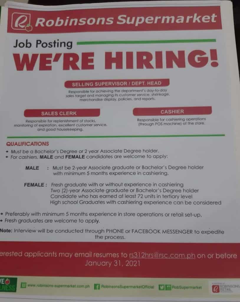 Robinsons Supermarket Job Posting