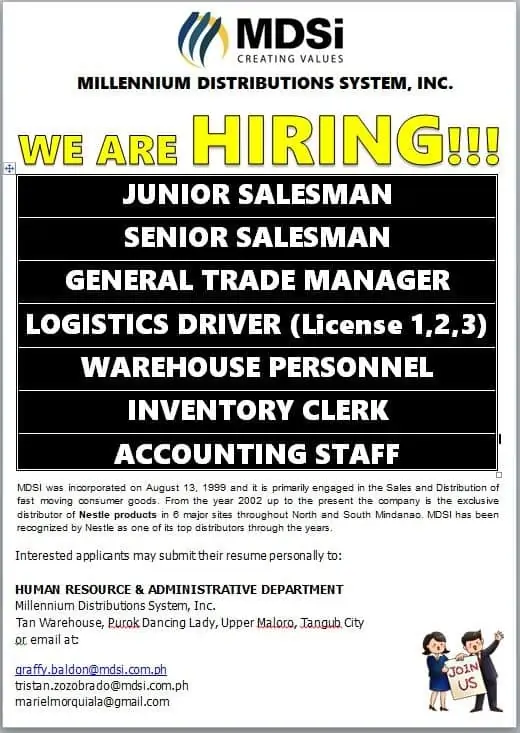 Job Vacancies at MDSI - Misamis Occidental Jobs