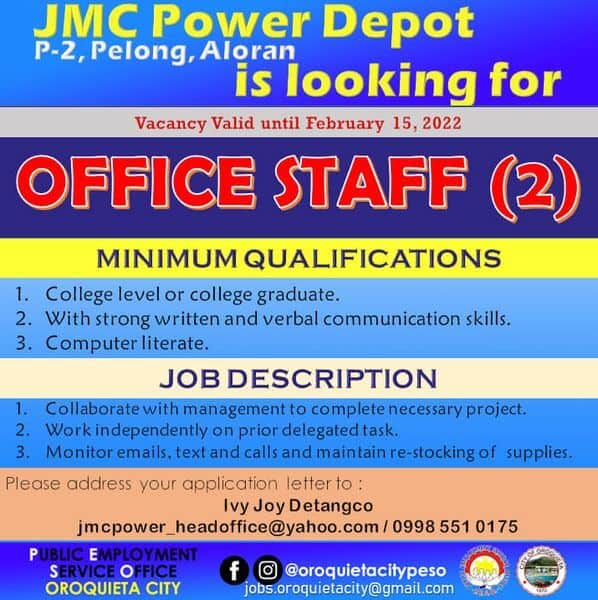 Job Hiring for Office Staff - JMC Power Depot